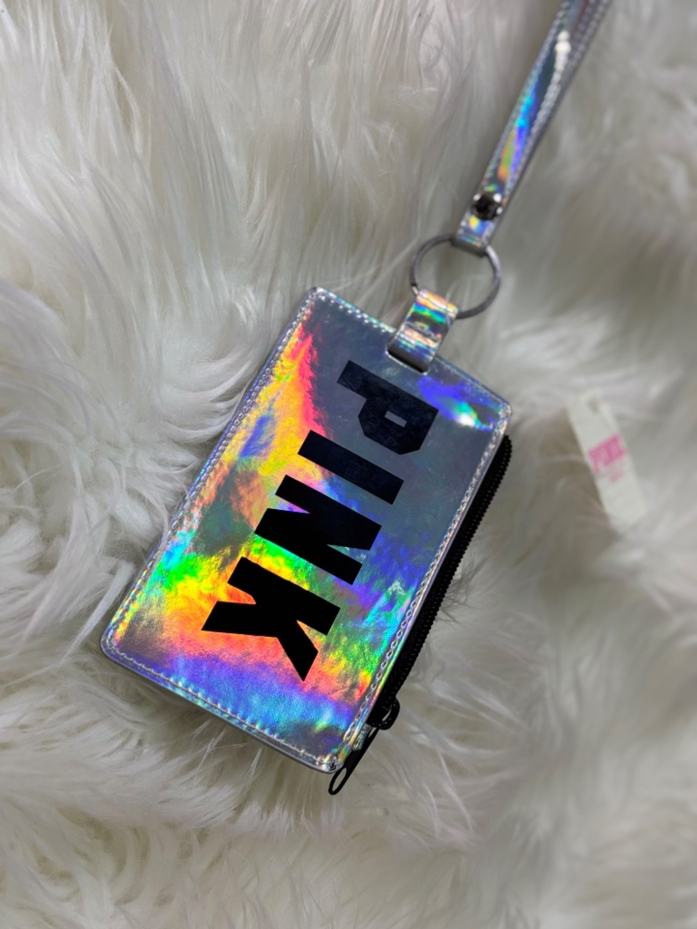 NWT ✶FREE✶ WOW [VS · PINK] Silver Black Wristlet Lanyard Keyring Coin Purse GIFT - Picture 13 of 14